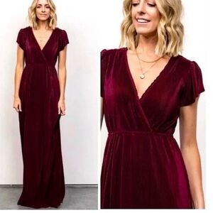 Baltic Born Athena Pleated Mulberry Red Short Sleeve Maxi Dress Womens Lg Classy